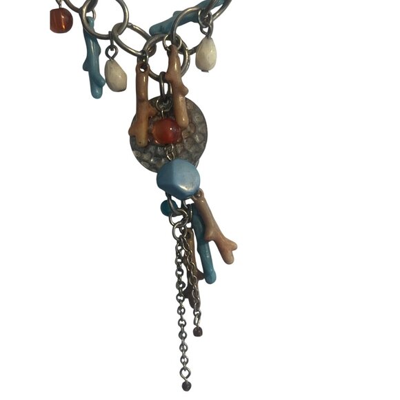 Vintage Robert Rose Necklace Silver Tone Southwestern Acrylic Beads Estate 15" - Picture 2 of 5